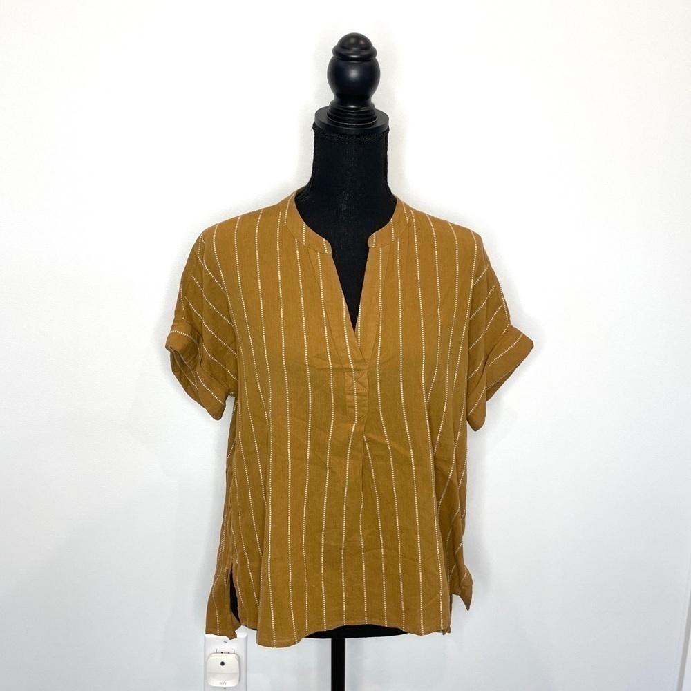Madewell V-Neck Oversized Brown White Stripes Top